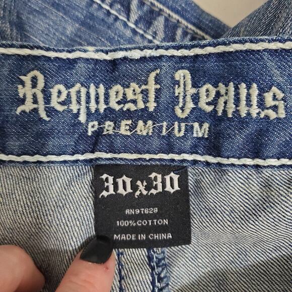 Request Jeans | Distressed Worked-In Flap Back Pocket Relaxed Straight Leg Jeans - Picture 7 of 11